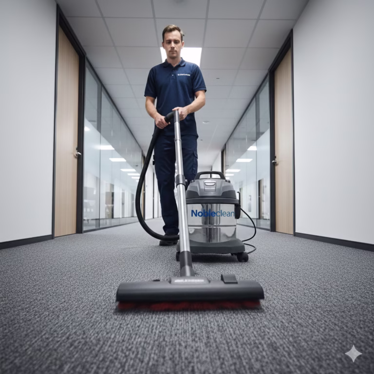 Nobleclean Reinigungskraft mit Teppichreinigungsgerät – professionelle Teppichreinigung Wien