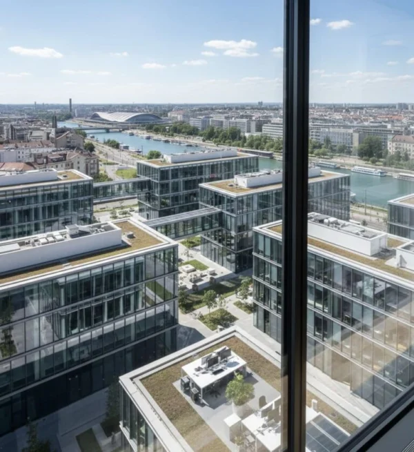Reinigungsfirma Wien | Nobleclean Meisterbetrieb für Gebäudereinigung 18 Büro mit Wien-Aussicht
