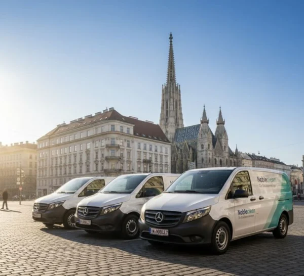 Reinigungsfirma Wien | Nobleclean Meisterbetrieb für Gebäudereinigung 13 Einsatzfahrzeug vor dem Stephansdom