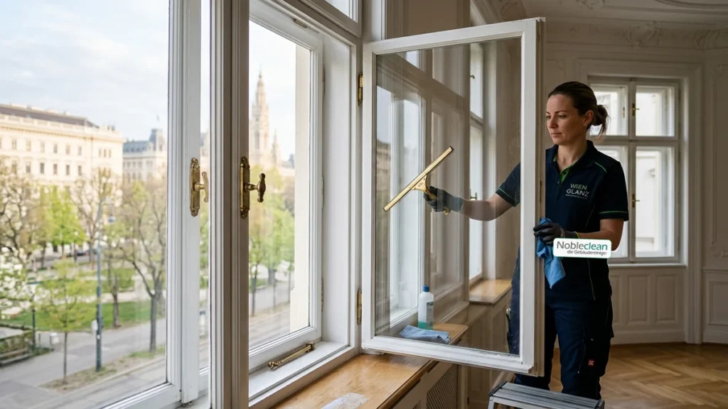 Fachgerechte Reinigung historischer Wiener Kastenfenster und Messingbeschläge im Altbau durch Nobleclean Meisterbetrieb